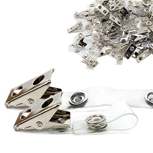 DE 50Pcs Metal Badge Clips with Clear PCV Straps,ID Strap Clip Adapter ID Badge Clips - Click to Buy