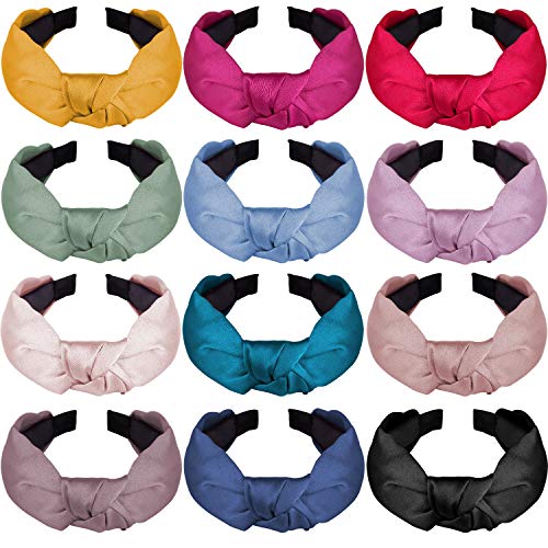 SIQUK 12 Pieces Top Knot Headband Satin Cross Knot Headband Twist Knot Headbands for Women - Click to Buy