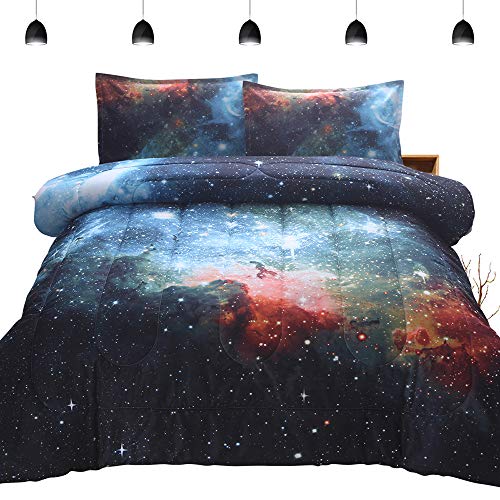 PomCo Galaxy Duvet Cover Set, 68 x 88 Inch, 2 Pieces (1 Galaxy Comforter and 1 Pillowcases), 3D Outer Space Sky, Microfiber, Universe Nebula, Galaxy Bedding Set for Boys, Girls, Teens, Kids - Click to Buy