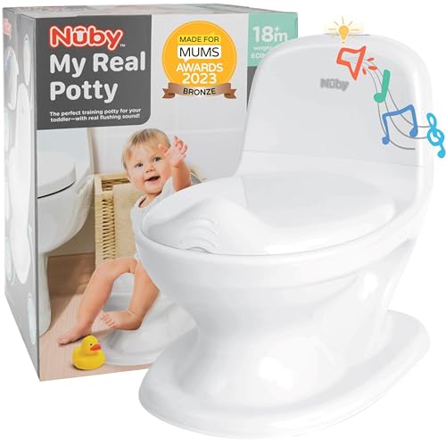Nuby - My Real Potty - Pot bébé Pour Apprentissage de la Propreté - Pot Enfant Avec Bruit de Chasse et Piles Incluses - Toilettes Enfant +18 Mois - WC Bébé Réaliste Pour Pratiquer - Blanc - Click to Buy