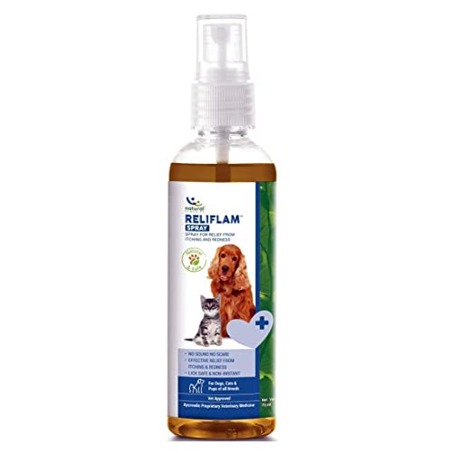 Natural Remedies Reliflam Itch & Redness Relief Spray for Dogs, Cats, Lick Safe, Reduces Hair Fall, Moisturizes Dry Skin, All-Natural Ingredients, Pet Friendly, Allergy Relief, Skin Soothing, 75ml