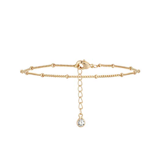 Women Dainty Bracelet,14k Gold Plated/Sterling Silver Cute Satellite Bracelet Beads Chain Layered Coin Charm Link Bracelet Minimal Jewelry - Click to Buy