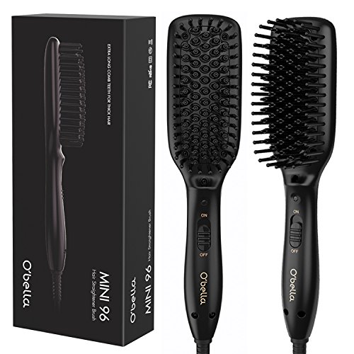 O'Bella Hair Straightener Brush Dual-Voltage 45 Second Fast Heat Up, 28mm Long&High Density Comb Teeth Anion Hair Straightener Brush for Long Curly Hair - Click to Buy