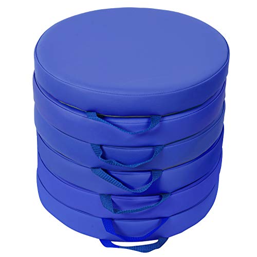SoftScape 15 inch Round Floor Cushions with Handles; Flexible Seating for In-Home Distance Learning, Daycare, Preschool, Classroom; 2 inch Thick Deluxe Foam (6-Pack) - Blue, 11232-BL - Click to Buy