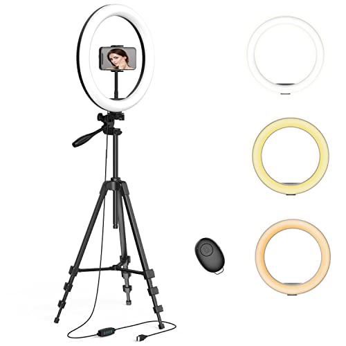 12" LED Selfie Ring Light with Tripod Stand & Cellphone Holder for Live Stream/Makeup/YouTube Video, Dimmable Beauty Ringlight for iPhone Android Phone, Color Temperature 3000K-6000K, 162Bulbs, Remote - Click to Buy