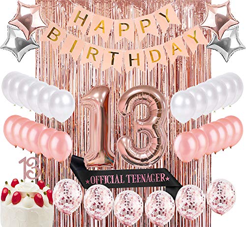 Sllyfo 13th Birthday Decorations Party Supplies Kit - 13th Birthday Gifts for Girls,13th Cake Topper|Banner|sash|Rose Gold Curtain Backdrop Props|Confetti Balloons|Champagne Balloon. (13) (13) - Click to Buy