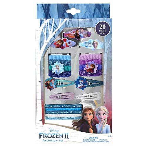LUV HER Frozen 2 Girls 20 Piece Accessory Set with 3 Barrettes, 4 Snap Hair Clips, 5 Elastics and 8 Terry Ponies - Ages 3+ - Click to Buy