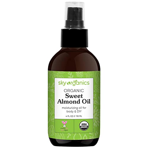 Sky Organics Organic Sweet Almond Oil, Soft & Soothe Body Oil for Skin Soothing, Moisture and Softness, For Rough, Dry & Sensitive Skin, 100% Pure Hexane-Free Vegan & Cruelty Free Body Care, 4 fl. Oz (118 ml)
