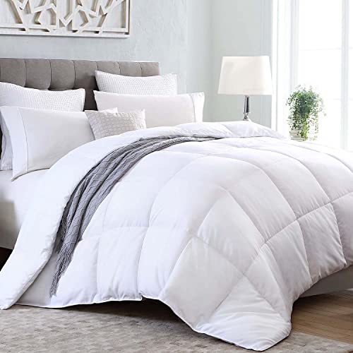 Kingsley Trend California King Comforter - All Season Quilted Ultra Soft Breathable Down Alternative, Box Stitch White Comforter with Corner Tabs, Cal-King 102x96 - Click to Buy