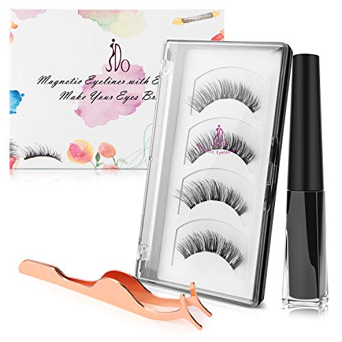 Magnetic Eyelashes with Eyeliner, No Glue 2 Styles Reusable 3D Magnetic False Lashes and Waterproof Upgraded Magnetic Eyeliner with Applicator for Party Dating Wedding (4 PCS) - Click to Buy