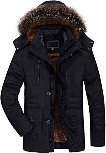 Winter Coats Jackets for Men Warm Parka Faux Fur Lined with Detachable Hood Black XXL - Click to Buy