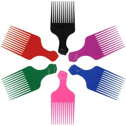 Hair Pick Comb, Ultra Smooth Fist Hair Picks for Afro Hair, Plastic 17cm Afro Picks for Women and Men, Lift Hair Pick for Curly Hair, Rainbow Set (6 PCS) - Click to Buy