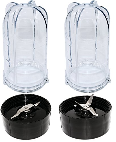 Blendin Replacement Tall Cups with Cross and Flat Blade Combo Compatible with Original Magic Bullet Blender Juicer 250W MB-1001 - Replacement Jar (2 Pack) - Click to Buy