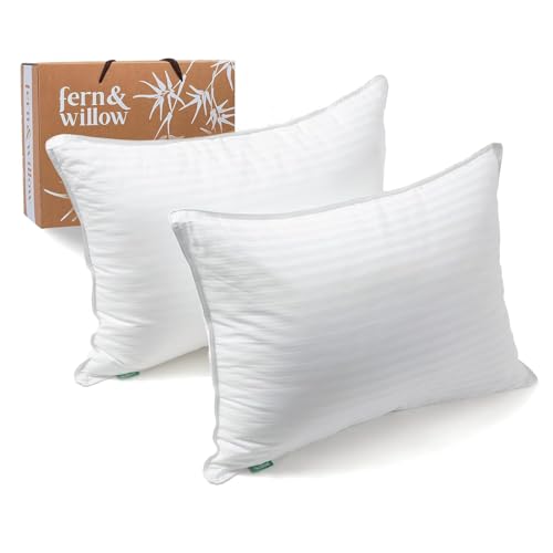 Fern and Willow Pillows for Sleeping - King Size 20"x36", 2 Pack - Premium Down Alternative, Hotel Bed Pillow Set - Luxury, Plush Cooling Gel Pillow, Hypoallergenic - Perfect for Back & Side Sleepers