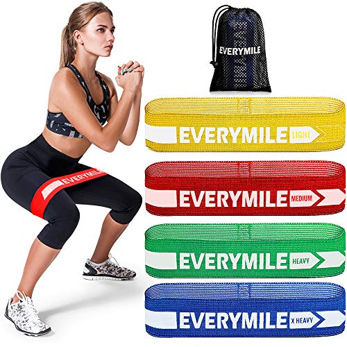 EVERYMILE Resistance Bands for Legs and Butt, Fabric Exercise Bands Set Non-Slip Booty Bands, Hip Workouts, Pilates, Fitness and Strength Training, Resistance Loops Bands for Men & Women, 4 Packs - Click to Buy
