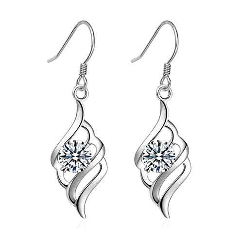 Elegant Lovely 925 Sterling Silver Angel Wing Dangle Drop Hook Earring with White AAAAA Cubic Zirconia Allergy Free Wedding Engagement Party Jewellery - Click to Buy