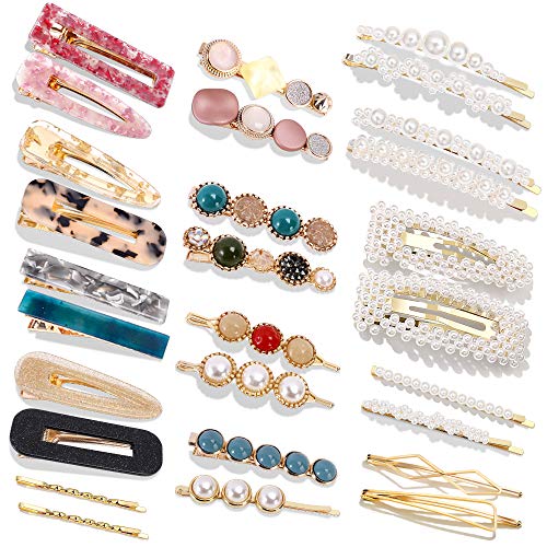 Cehomi 24Pcs Hair Clips - Fashion Korean Style Pearls Hair Clips Barrettes Sweet Artificial Macaron Acrylic Resin Hairpins for Women,Ladies and Girls Headwear Styling Tools Hair Accessories - Click to Buy