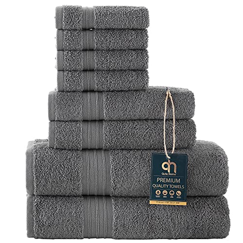 Qute Home Towel Set; 2 Bath Towels, 2 Hand Towels, and 4 Washcloths | Spa & Hotel Towels Quick Dry 100% Turkish Cotton Towel Sets for Bathroom, Shower Towel (Grey, Towel Set - Set of 8) - Click to Buy