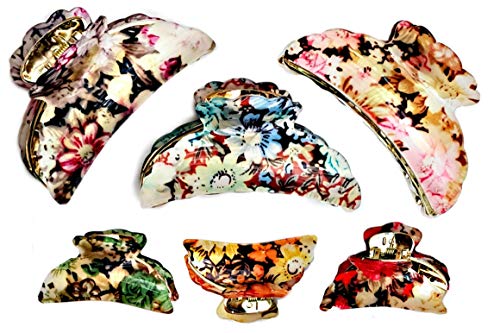 Hair Frosting 6ps Fancy Floral Hair Claw Clips Kit | Set of 6 Hair Clips for Women, Teen Girls | Variety Pack No Slip Claws - Click to Buy