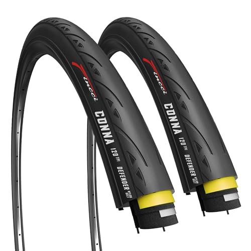 Fincci Racing Bike Tyres 700x25c - Pair Foldable Slick Tires Conna 28 inch, 25-622 with 1mm Nylon Protection 120 TPI - Pack of 2 for Folding, Race, Hybrid, Gravel, Carrera, Road and Touring Bicycles