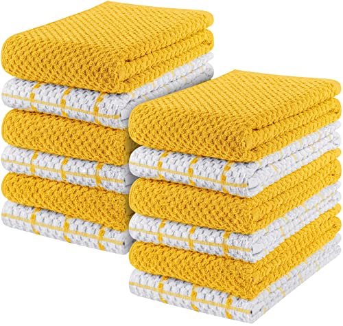 Utopia Kitchen Towels 12 Pack, 15 by 25 Inches, 100% Ring Spun Cotton Super Soft and Absorbent Linen Dish, Tea and Bar Towels Set, Yellow - Click to Buy