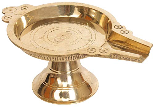 Puja N Pujari Brass Abhishek Patra Plate Tray Stand for God Idols (L X W X H 20 x 12 x 9 cm, Golden) - Click to Buy