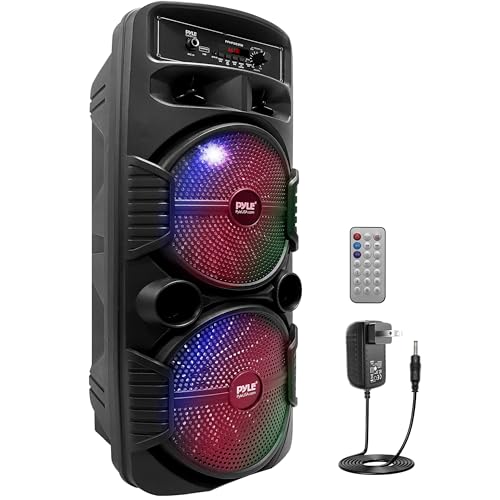 Pyle Portable Bluetooth PA Speaker System - 600W Rechargeable Outdoor Bluetooth Speaker Portable PA System w/ Dual 8” Subwoofer 1” Tweeter, Microphone In, Party Lights, USB, Radio, Remote - PPHP2835B - Click to Buy