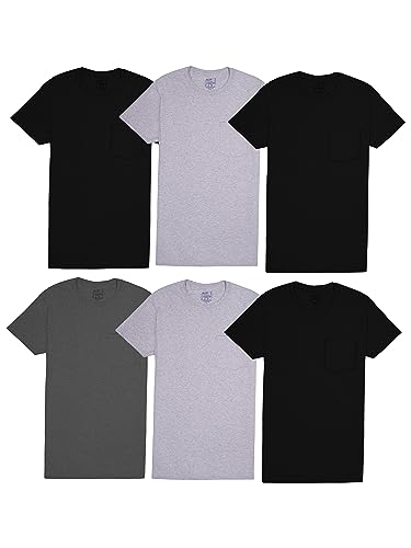 Fruit of the Loom Men's Eversoft Cotton Short Sleeve Pocket T-Shirts, Breathable & Tag Free, Undershirt - 6 Pack - Colors May Vary, XX-Large - Click to Buy