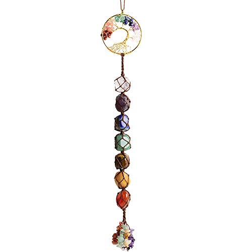 Tree of Life Chakra Stones Healing Crystals Feng Shui Hanging Ornament 7 Chakra Wall Ornament Meditation Hanging Ornament Window Ornament for Home Decor Party Decor - Click to Buy