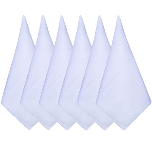 6 Pieces Mens White Cotton Handkerchiefs Soft Pure Cotton Handkerchiefs Hankies Large Pocket Squares Hankies (40cmx40cm) - Click to Buy