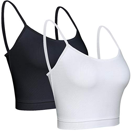 BQTQ 2 Stück Crop Tank Top 2 Farben Cami Crop Top mit Spaghetti Träger Basic Top für Damen (Schwarz, Weiß, S) - Click to Buy