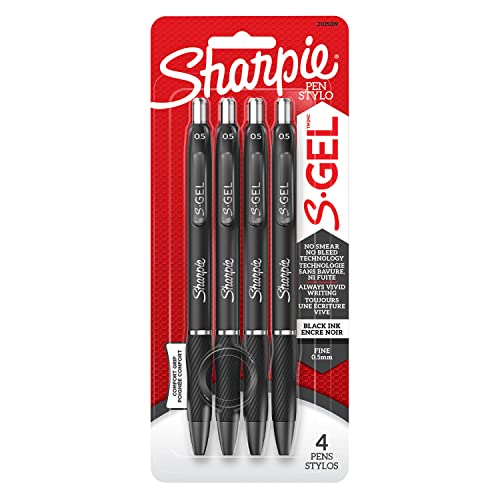 Sharpie S-Gel, Gel Pens, Fine Point (0.5 mm), Black Ink Gel Pen, 4 Count - Click to Buy