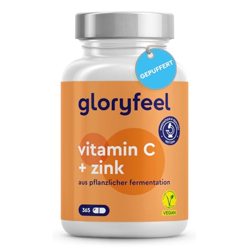 Vitamin C 365 Kapseln - Hochdosiert mit 1000mg + 20mg Zink - Pflanzlich fermentiert & gepuffert (pH-neutral, säurefrei, magenschonend) - Laborgeprüft, vegan ohne Zusätze hergestellt - Click to Buy