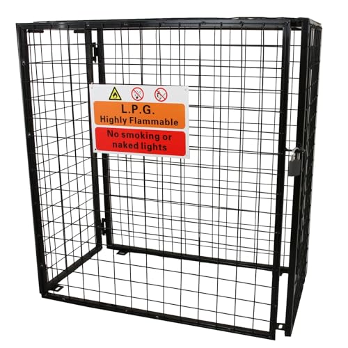 Gas Bottle Cage 920mm x 1100mm x 500mm Collapsible Black Mesh Secure Lockable Storage Powder Coated Galvanised Steel 3mm Wire Thickness 3 x 19kg Cylinder Bottles FREE Warning Sign Padlock & 2 Keys - Click to Buy