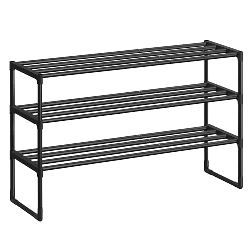 SONGMICS Shoe Rack, 3-Tier Shoe Organizer, Metal Storage Shelf, Upright or Upside Down, for 16-20 Pairs, Stackable, for Entryway, 11.8 x 36.2 x 21.7 Inches, Black ULSA303B02 - Click to Buy