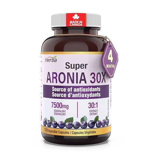 Herba Aronia Berry Extract – 120 Capsules | 7,500mg Equivalent Per Capsule - 30:1 Extract | Black Chokeberry Supplement | 100% Natural Aronia Berry Powder in Vegetable Capsule | Made in Canada - Click to Buy