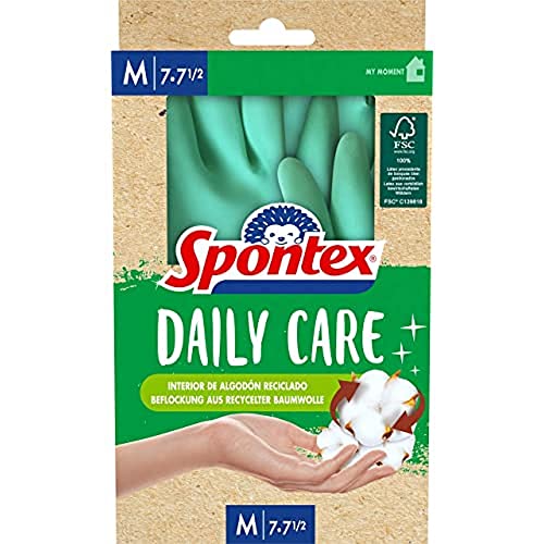 Spontex Daily Care Haushaltshandschuhe aus 100% FSC-zertifiziertem Latex, mit Innenfutter aus recycelter Baumwolle, für alle Putz- und Pflegearbeiten, 1 Paar, Größe M (7-7,5) - Click to Buy