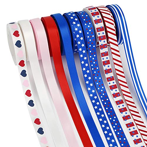 Midi Ribbon Lot de 10 rouleaux de ruban en satin gros grain de 45,7 m pour la fête nationale du 4 juillet, rouge, blanc, bleu, drapeau patriotique, 9,5 mm, ruban en satin, ruban pour cheveux, nœuds cadeaux, décorations - Click to Buy