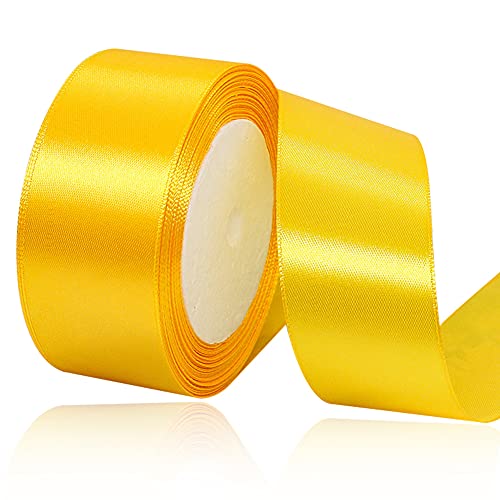 Solid Color Yellow Satin Ribbon, 1-1/2 Inches x 25 Yards Fabric Satin Ribbon for Gift Wrapping, Crafts, Hair Bows Making, Wreath, Wedding Party Decoration and Other Sewing Projects