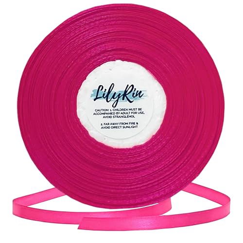 Hot Pink Ribbon 1/4 Inches 36 Yards Satin Roll Perfect for Scrapbooking, Art, Wedding, Wreath, Baby Shower, Packing Birthday, Wrapping Christmas Gifts or Other Projects Neon