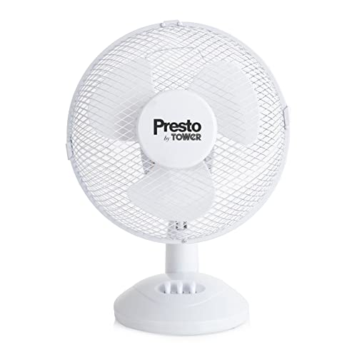 Presto by Tower PT600001 9 Inch Desk Fan with 2 Speeds, Rotary Oscillation, 20W, White - Click to Buy