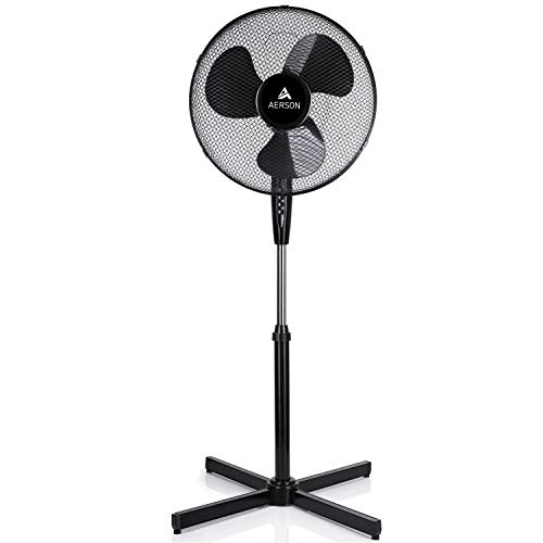 TRESKO AERSON Standventilator 40cm | Ventilator höhenverstellbar bis 120cm | hoher Luftdurchsatz und sehr leise | Windmaschine mit 3 Geschwindigkeitsstufen | Oszillationsfunktion ca. 80° (Schwarz) - Click to Buy