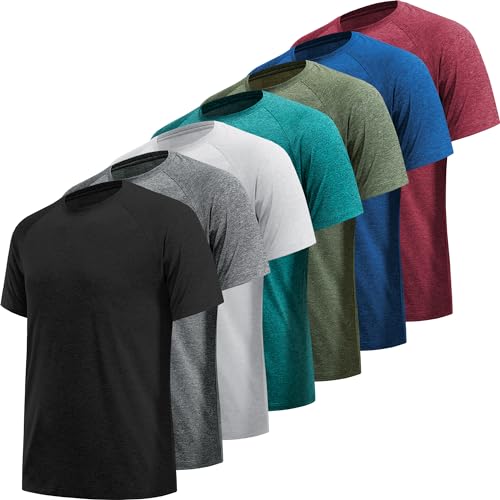MLYENX 5/7 Pack Workout Shirts for Men Quick Dry Moisture Wicking Mens Gym Shirts Athletic T-Shirts, 7 Pack Black, Dark Grey, Light Grey, Wine Red, Dark Blue, Army Green, Hydro Teal, Medium - Click to Buy