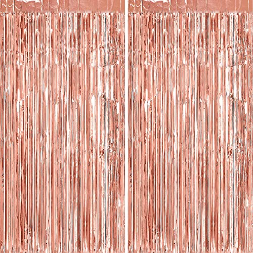 ASTARON 2Pcs Rose Gold Foil Fringe Curtains Shiny Metallic Fringe for Baby Shower Party Birthday Party Decoration - Click to Buy