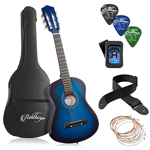 Ashthorpe 30-inch Beginner Acoustic Guitar Package (Blue), Basic Starter Kit w/Gig Bag, Strings, Strap, Tuner, Picks - Click to Buy