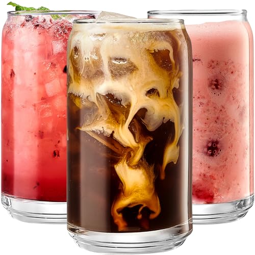 Drinking Glasses Set of 6 - Can Shaped Glass Cups Highball Glasses, 16oz Can Glass, Iced Coffee Glasses, Iced Tea Glasses, Tumbler Cup, Cocktail Glasses, Whiskey Soda Clear Water Cup Beer Glasses. - Click to Buy