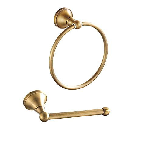 Leyden Antique Brass Toilet Paper Holder Towel Ring 2 Pieces Set Tissue Roll Retro Ancient - Click to Buy