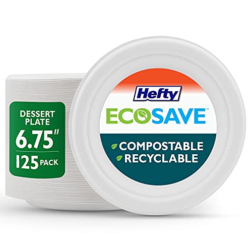 Hefty™ ECOSAVE Compostable Disposable Paper Plates Dessert 6.75", 125 Count, White - Click to Buy