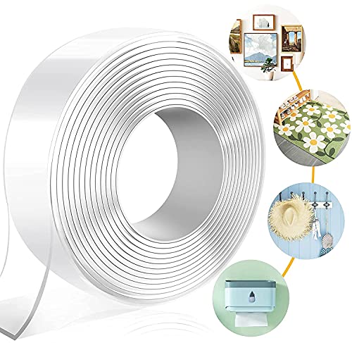 Chillyfit Double Sided Tape, Heavy Duty Self Adhesive Tape, Two Side Sticky Pads Strong Wall Adhesive Strips No Marks Reusable Removable Clear Nano Tape for Picture Hanging, Carpet Glue - Click to Buy