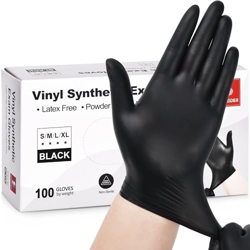 Schneider Black Vinyl Exam Gloves, 4mil, Disposable Latex-Free, Plastic Gloves for Medical, Cooking, Cleaning, and Food Prep, Sizes Medium - Click to Buy